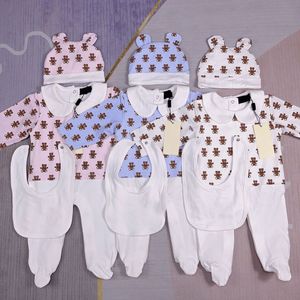 Macacão de bebê define macacões infantis crianças roupas de manga longa carta impressão meninos meninas outono de malha roupas recém-nascidos criança onesies com chapéu bodysuit bab 52xC #