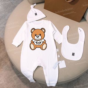 Baby Rompertjes Zacht Katoen Animal Print Pasgeboren Jumpsuit Hoed Slabbetjes Pak Baby Jongen Meisjes Lange Mouw Romper Kinderkleding