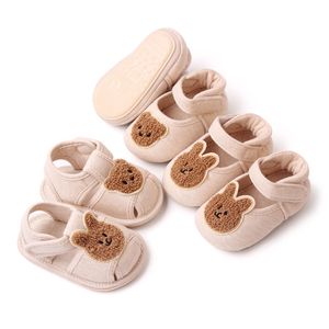 Chaussures de bébé pour filles, premiers pas, nouveau-né, ours mignon, chaussures en coton, semelle en caoutchouc antidérapante, sandale de princesse pour printemps et été