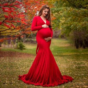 Baby Shower Dress for Women Pregnant Dress for Photo Shooting Long Sleeve Pregnant Dresses for Women Maxi Maternity Gown AA220309