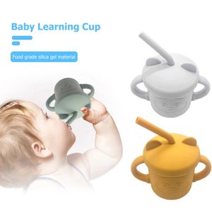 Taza de silicona para bebé, taza en forma de Panda de aprendizaje con tapa, tazas de agua con pajita, botella a prueba de fugas para niños, botella de alimentación para niños