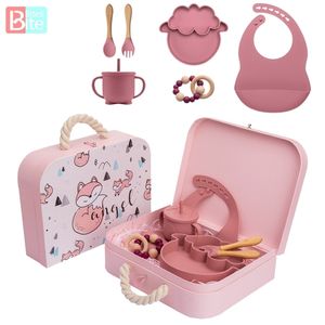 Ensembles de vaisselle d'alimentation en silicone pour bébé avec boîte exquise vaisselle antidérapante de qualité alimentaire sans BPA pour les cadeaux de naissance 211026