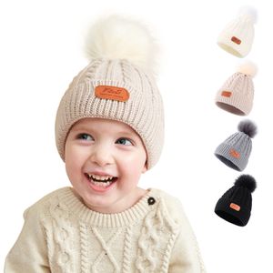 Gorro de punto para bebé de invierno, gorros Unisex para niños, gorro de ganchillo tejido de lana, gorros cálidos con pompón, gorros de esquí al aire libre M4203