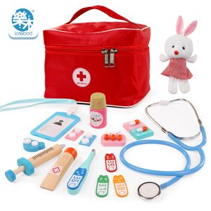 Baby Wooden Pretend Play Doctor Educationa Toys for Children Medical Simulation Medicine Chest Set for Kids Interest Development 210312