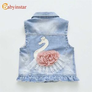 Chaleco vaquero Babyinstar para niñas, chaleco con apliques de cisne a la moda, ropa para niños, chalecos, ropa 211203