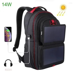 Sac à dos 14W Solaire Voyage décontracté Téléphone d'ordinateur en plein air Sac de charge USB Powered Designer Bagpack Charger Daypacks