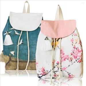 Sac à dos 1pcs de style chinois de style chinois imprimé étudiant schoolbag unisexe toile bookbag hanfu accessoires femmes
