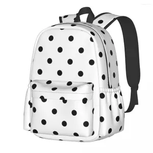 Sac à dos classique à pois blanc noir à pois rétro motif Polyester sacs à dos de voyage grand mignon sacs de lycée sac à dos