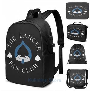 Sac à dos imprimé graphique drôle DeltaRune The Lancer Fan Club, chargeur USB, sacs d'école pour hommes et femmes, sac de voyage pour ordinateur portable