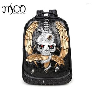 Sac à dos Men Rivet 3d Skull Sword épaule en relief Double arrière sac Travel Restore Halloween Cool Alligator Le cuir d'ordinateur portable Sacs