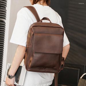 Sac à dos Vintage en cuir PU pour hommes, sac de voyage de Style coréen, tendance, grande capacité, cartable pour ordinateur portable