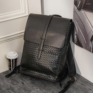 Sac à dos tissé en cuir PU hommes affaires décontracté hommes étudiant cartable grande capacité mode voyage sacs à dos pour ordinateur portable