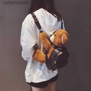 Sacs à dos 2023 nouveau Kawaii ours brun sac à dos en peluche jouet créatif moto ours sac à dos doux en peluche Animal sac mode femme filles BagL231108