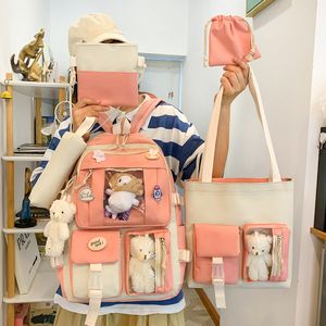 Backpacks 5 Pcs Set Kawaii Girls Backpack For Student School Bag Teenager Schoolbag Book Bags Pencil Case Women Travel Tote 230628