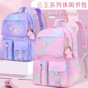 Backpacks Childrens Schoolbags Lightweight Waterproof Princess Backpack With Small Unicorn Doll Burdenreducing Girls School Bag 230729