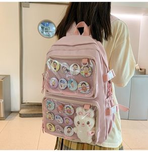 Sacs à dos filles grande école rose Ita sac à dos pour épingles affichage Kawaii Nylon femmes poche transparente Itabag Mochila 230613