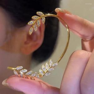 Backs Earrings 2023 Cute Zircon Leaf No Hole Ear Clip Women's Korean Simple Single Earring Fashion Girls Dinner Party Jewelry