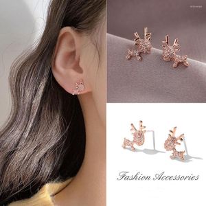 Dos boucles d'oreilles 2 paires cuivre noël wapiti corne de cerf Simple année cadeau de noël ensemble Zircon vente en gros