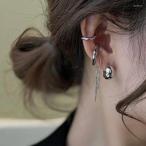 Backs Earrings 4PCS/SET Design Gold Silver Color Metal Geometric Irregular Tassel Chain Clip For Women Non Pierced Ear Cuff 2023