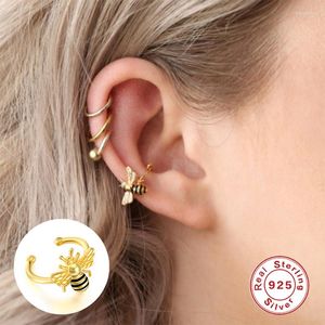 Boucles d'oreilles à dos en argent Sterling 925, manchettes d'oreille d'abeille pour femmes et filles, Clip cadeau sans perçage, bijoux en or 18 carats