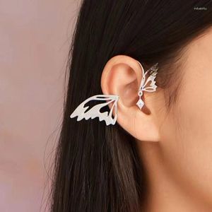 Pendientes traseros con ala de mariposa, manguito de oreja con Clip de Color plateado para mujer, pendiente de estilo coreano sin Piercing, joyería