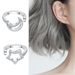 Dos Boucles d'oreilles DIN27 Solide 925 Sterling Silver Ear Cuff Simple Star Moon Poignets Non Percés Clip On Pour Femmes Filles