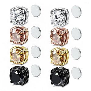 Dos Boucles D'oreilles Mode Femmes Hommes Punk Couleur Noir Aimant En Acier Inoxydable Blanc Zircon Oreille Ronde Stud Bijoux