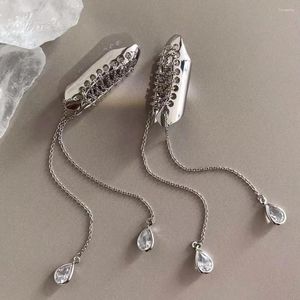 Boucles d'oreilles à dos Design personnalisé, tissage de chaîne en métal liquide de lave, pendentif en Zircon, Clip d'oreille sans trou, accessoires longs essentiels pour personnes