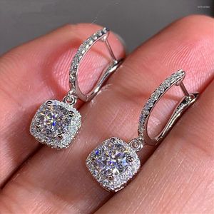 Backs Earrings Trendy Square Shape Drop Brilliant Bridal Engagement Wedding Jewelry Elegant Female Dangle Earring Nice Gift