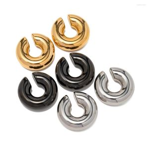 Backs Earrings Youthway 18K Gold Plated Stainless Steel Thick Cylindrical Tube Hollow Earring Ear Clip Charm Golden Jewelry Gift 2023