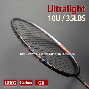 Badminton Rackets 100 Full Carbon Fiber Strung 10U Tension 22 35LBS 13kg Training Racquet Speed Sports With Bags For Adult 230829