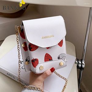 Sac Bankuo Sac épaule à chaîne de cuir PU pour femmes pour femmes Fashion Strawberry Print Mobile Phone Girls Mini Coin Purse x329