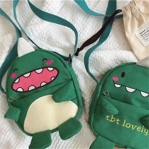 Bolso divertido para niños, bolso de lona verde con diseño de monstruo, bolso japonés suave para hermana, estudiante, Harajuku, bandolera de un solo hombro para mujer