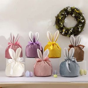 Bag Decoration Candy DrawString Gift Wholesale Bucket Veet Bunny Easter Basket 1106