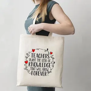 Sac à main en toile avec citation pour enseignants, fourre-tout pour femmes, sac à main graphique à la mode, plante les graines de la connaissance, Shopping d'épicerie