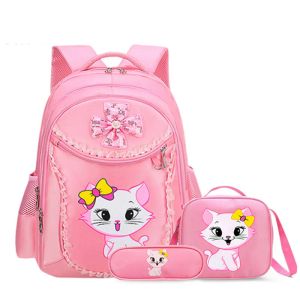 Sacs 3 pièces pour chats roses enfants sac à dos sacs scolaires pour filles dessin animé kid sac à dos kitty imprimer bookbag mochilas esclalie infanti