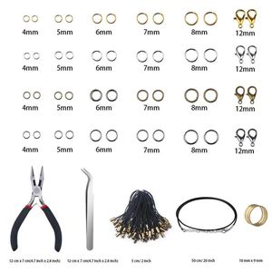 Sacs 3143 pièces résultats de bijoux Kit de démarrage de fabrication de bijoux avec anneaux de saut ouverts fermoirs à homard, pinces collier ciré noir Cor