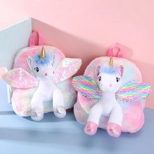 Sacs 3d Unicorn Plush Retour à l'école Sac Kawaii Furry Cartoon Schoolbag pour fille Toy Doll Backpack pour Kindergarten Kids Girls Gift
