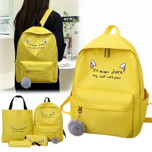 Sacs 4pcs / set Women School Backpacks Schoolbag Canvas for Teenagers Girls Student College Bag Bag Handbags Satchel Bolsas Mochilas