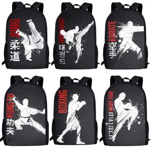 Sacs Cool Martial Art Judo Karate Printing School Sac à dos pour les adolescents filles garçons 3d Taekwondo Kids School Backpacks Book Bookbag