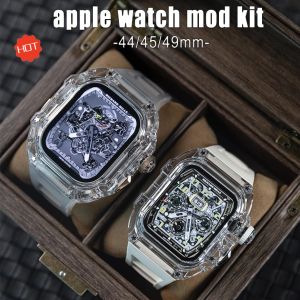 Sacs pour Apple Watch Transparent Diamond Mod Kit 44 mm 45 mm 49 mm Sobrave FluorObber pour la série Iwatch Ultra 8 7 6 5 SE