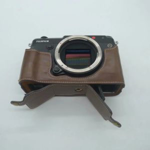 Bolsas PU Case de cuero Medio cuerpo Set de caja de cubierta para Ujifilm Fuji GFX50R GFX 50R GFX50R Bolsa de cámara con apertura de batería