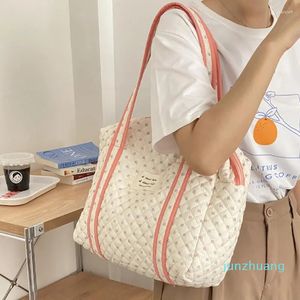 Bolsos acolchados de algodón para mujer, bolso de lona portátil, bonitos libros, bolso de hombro con cremallera, bolso grande, compras de tela suave para niñas