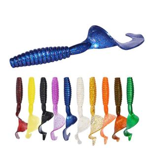 Appâts Leurres 3 pièces / lot ver bouclé doux 105mm 12g Jig Wobbler odeur artificielle de crevette avec du sel en caoutchouc bas appâts de pêche longue queue maillot de bain P230525