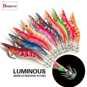 Baits Lures Cuttlefish Jig Wobblers Wooden ShrimpFishingTrout Lures Set Jigging Wood Squid Hard Artificial Bait Luminous Sea Bass 10PCS 230608