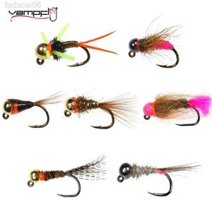 Cebos Señuelos Vampfly 6pcs Tungsten Beadhead Jig Ninfas Moscas Euro Nymph Perdigon Ninfas Fly Jig Hook Señuelos de pesca de trucha de hundimiento rápido # 10- # 16 HKD230710