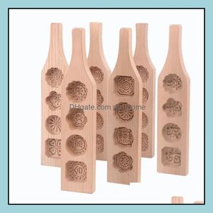 Mods para hornear Utensilios para hornear Cocina Comedor Bar Hogar Jardín Ll Molde para pasteles Diy Luna de madera Casero Mooncake Maker 4 Flores Fondant Mous Dh0Ug