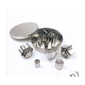 Moules de cuisson 24 Cake Mods Mini forme géométrique Cookie Biscuit Cutter Set Rec Carré Coeur Triangle Rond Cercle Acier Inoxydable Dr Otxgv