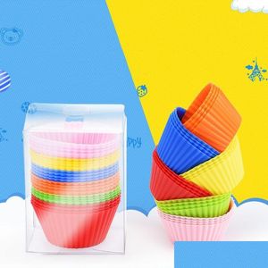 Moldes para hornear 24 Unids / set Ronda Sile Muffin Cups 7Cm Cupcake 6 Color 24 Unids Pan Utensilios para hornear Pastelería Herramientas Accesorios de cocina Drop Deliver Dhfjp