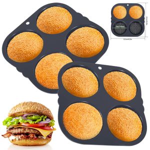 Moules de cuisson 2 pièces Silicone Hamburger moule 4 cavités antiadhésive Burger Maker pain moule chignon moules gâteau Pan cuisine Gadgets 231026